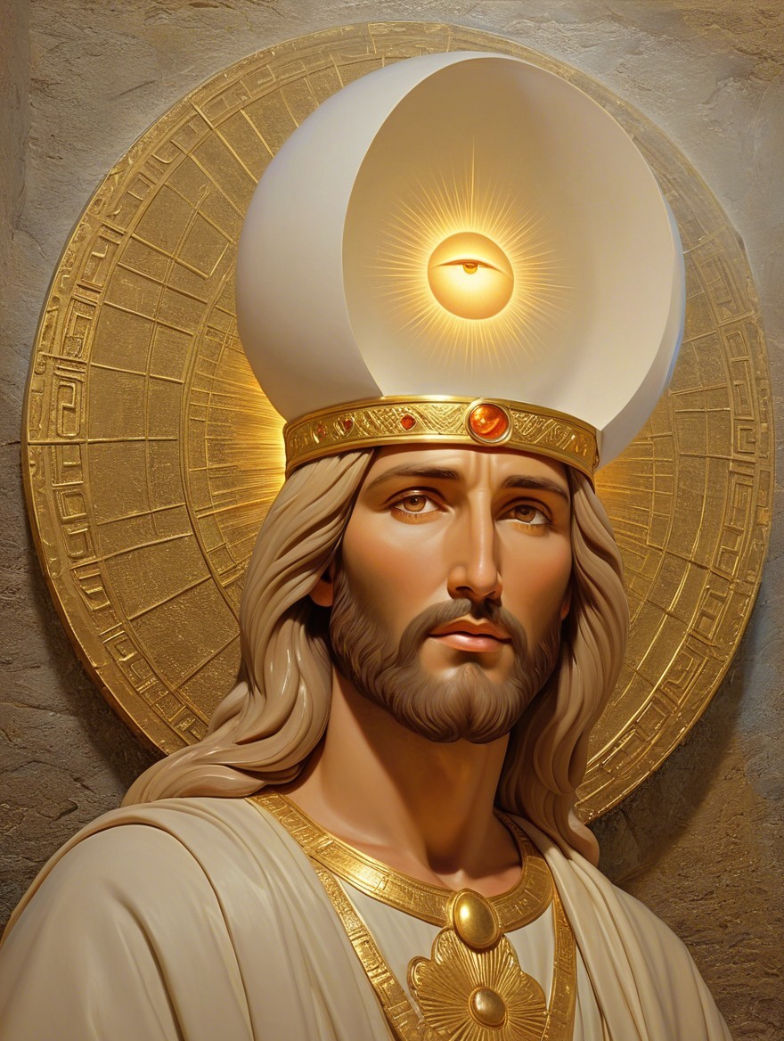 Serene Figure with Crown and Halo in Soft Light