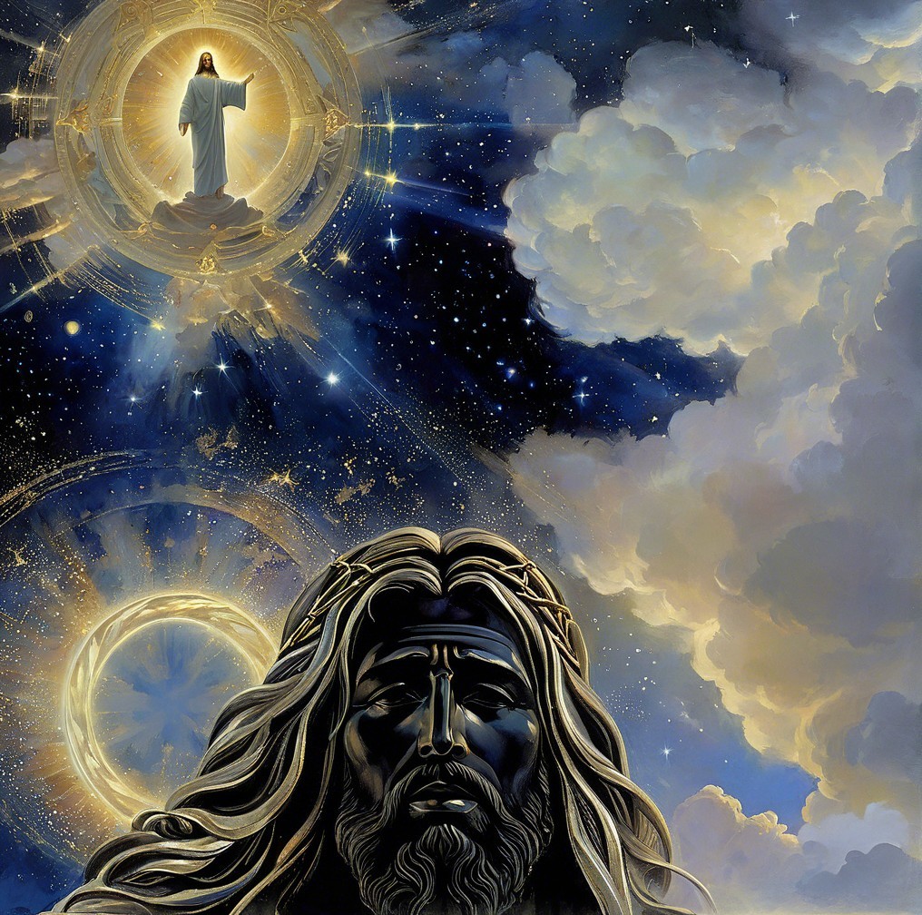 Celestial Scene with Jesus and Cosmic Elements