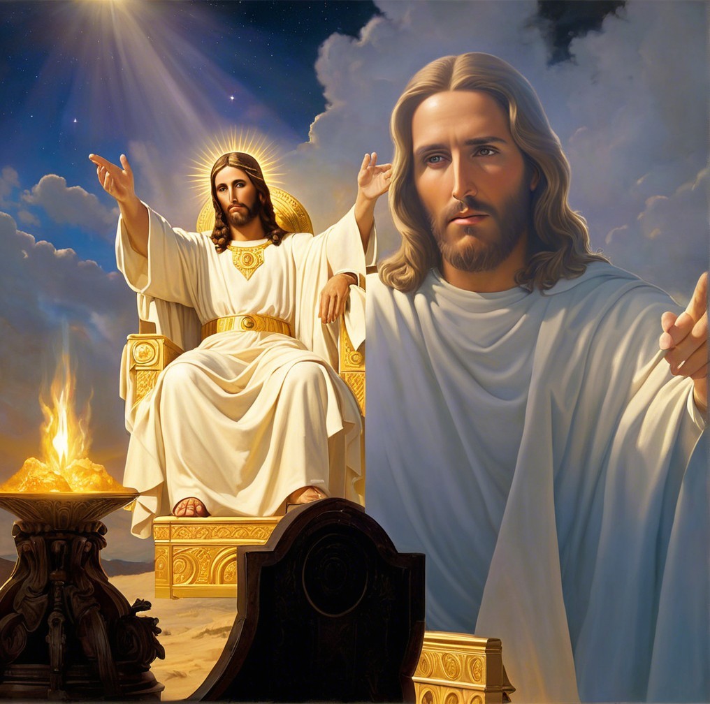 Jesus Christ on a Golden Throne in Heavenly Setting