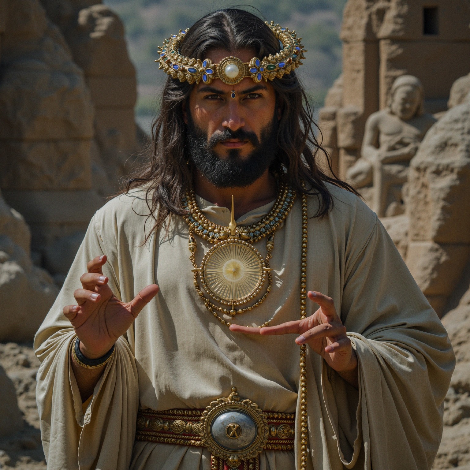 Ancient Man in Flowing Robes with Jewelry and Crown