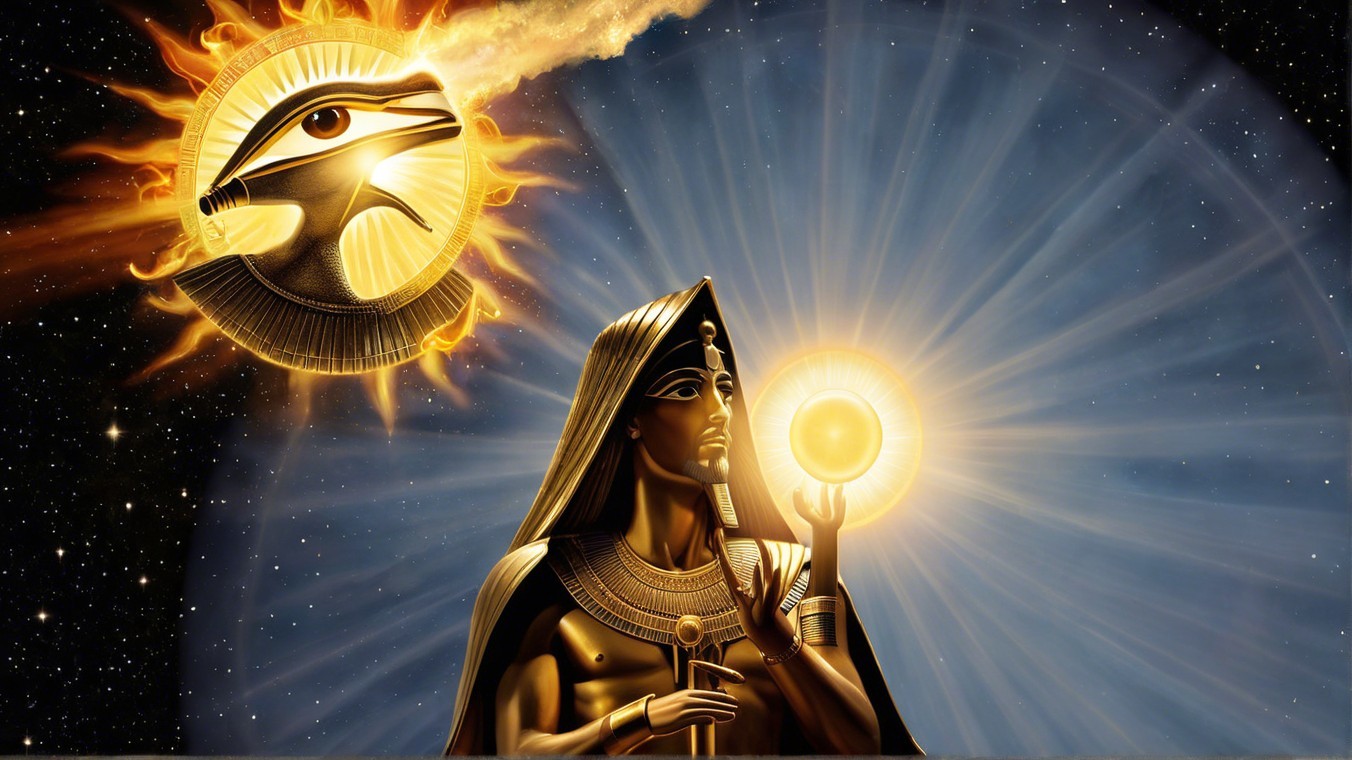 Majestic Pharaoh with Glowing Orb and Cosmic Background