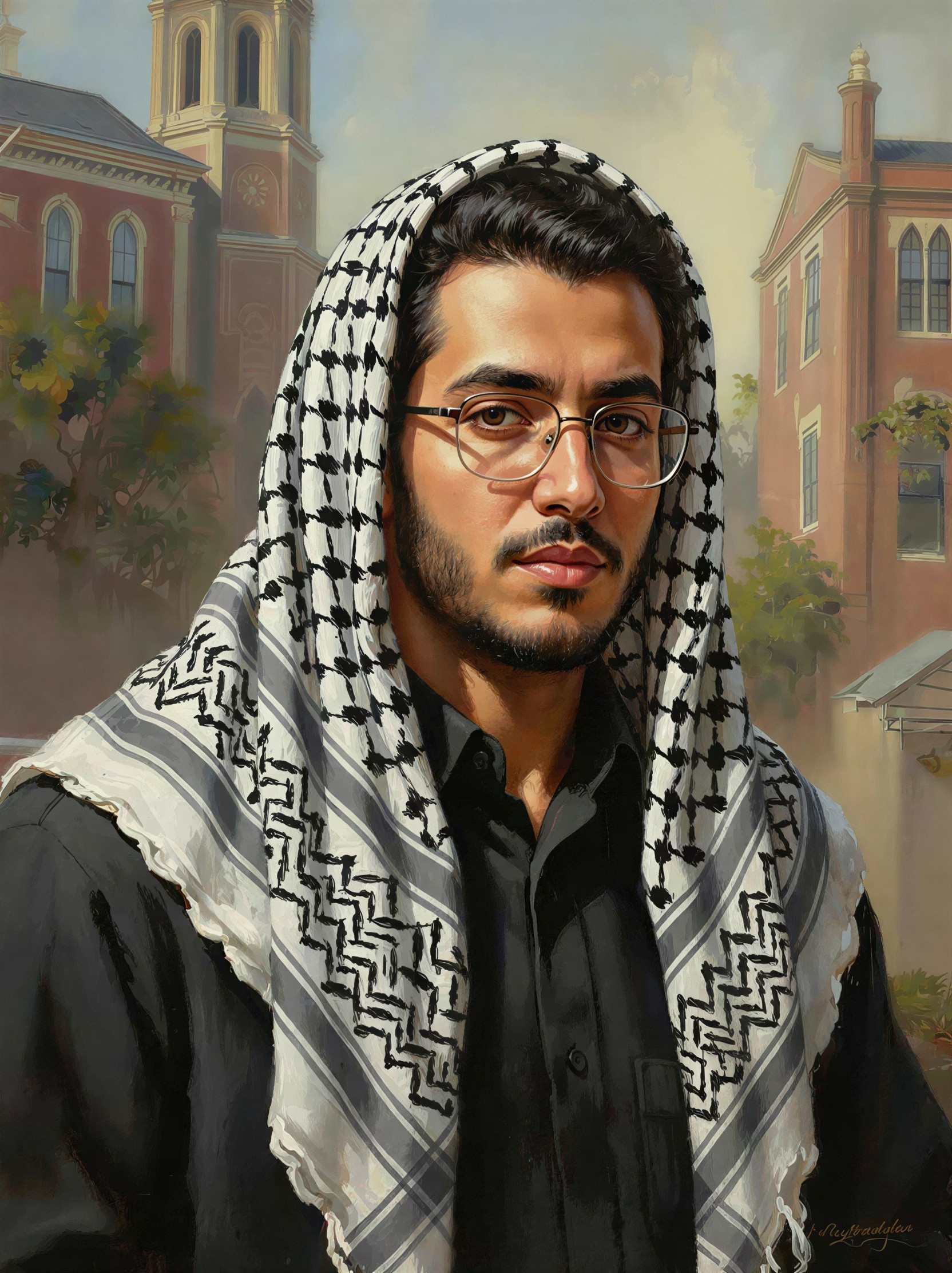 Realistic Portrait of Young Middle Eastern Man in Keffiyeh