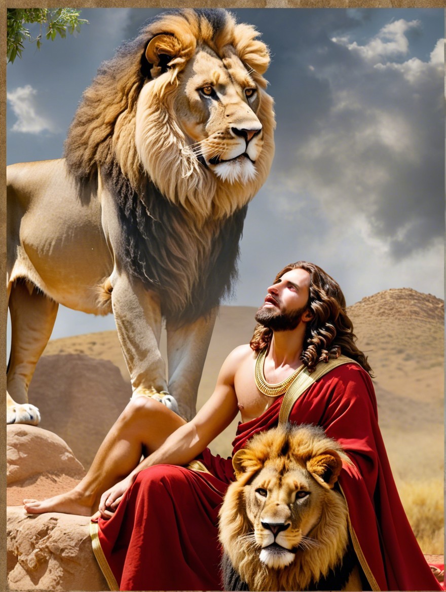 Regal Lion and Man in Majestic Desert Landscape