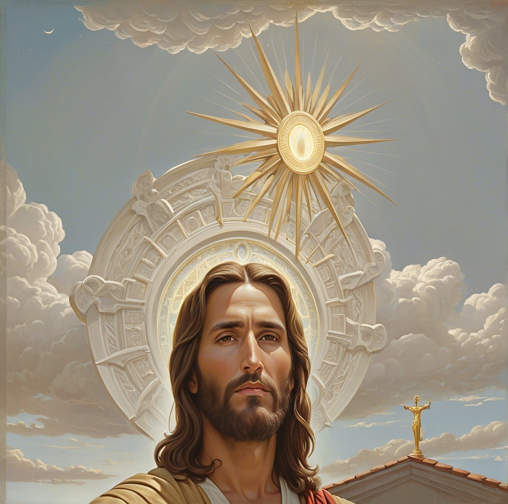 Serene Figure with Flowing Hair and Majestic Clouds