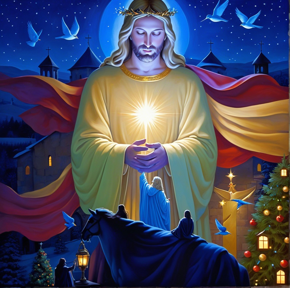 Radiant Jesus Figure in Serene Night Scene