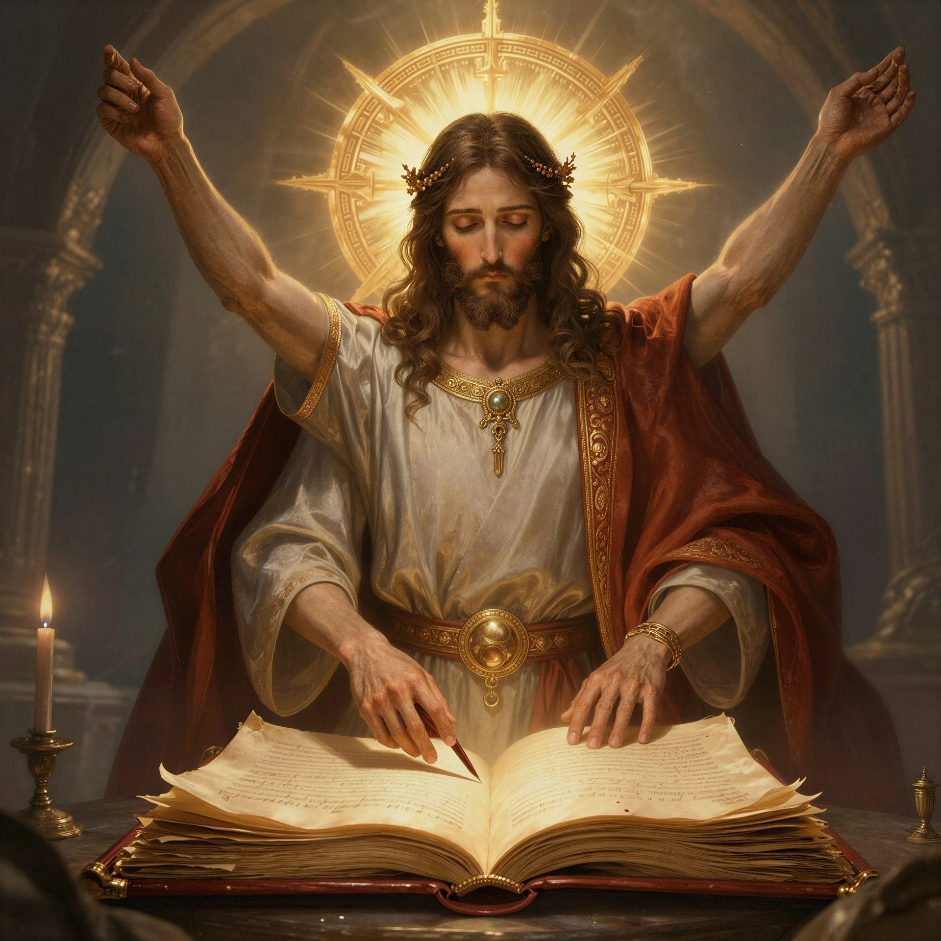 Detailed Painting of Jesus Christ with Symbolic Elements