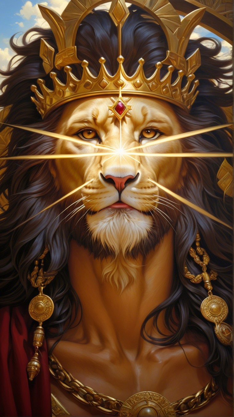 Majestic Lion with Golden Crown and Regal Mane