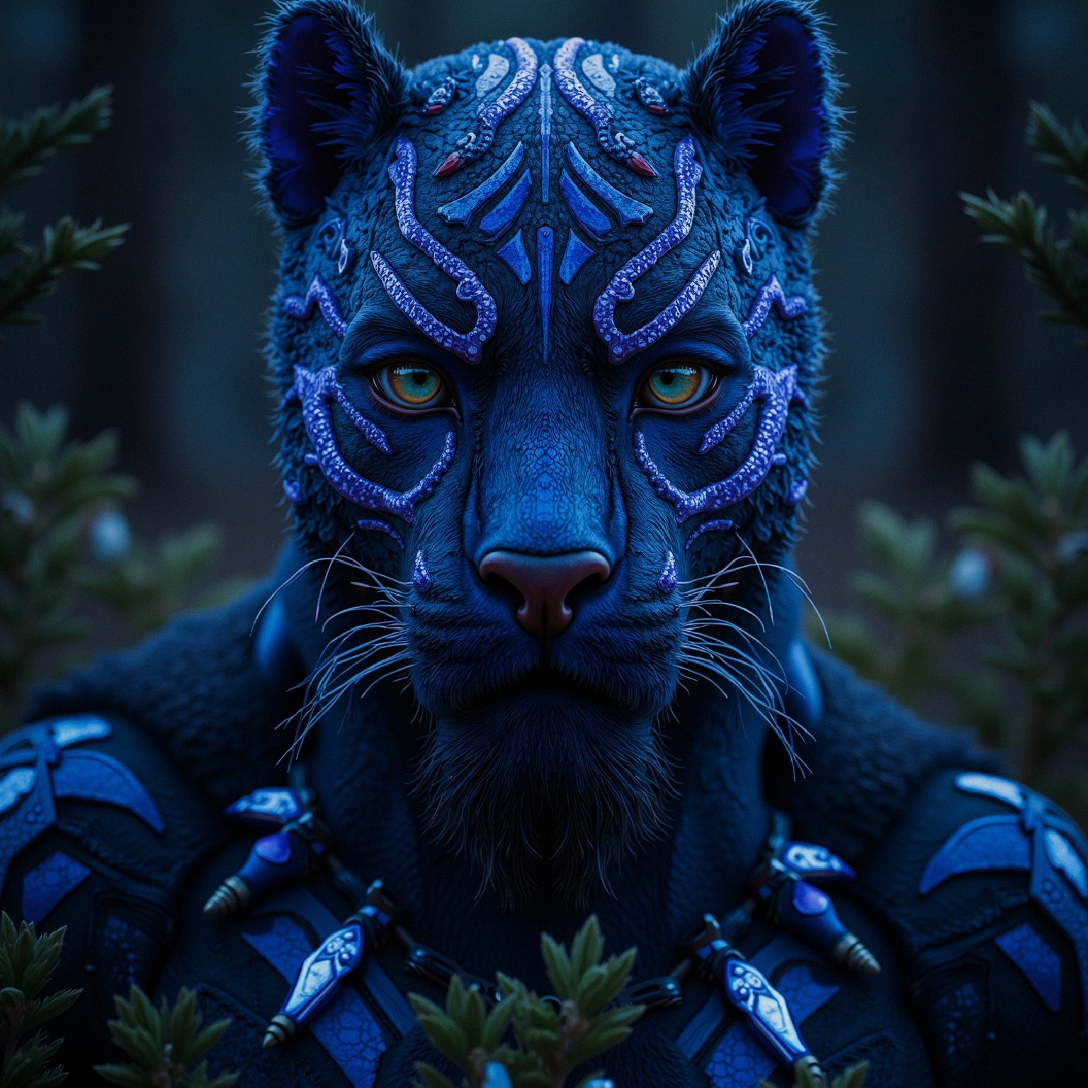Anthropomorphic Black Panther with Tribal Markings