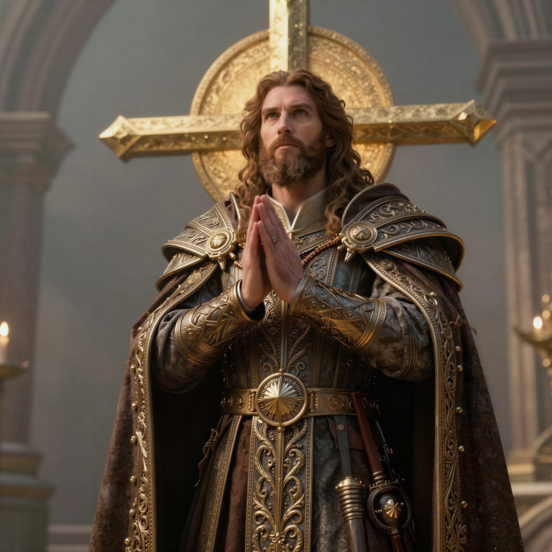 Close-Up of Man in Detailed Medieval Armor