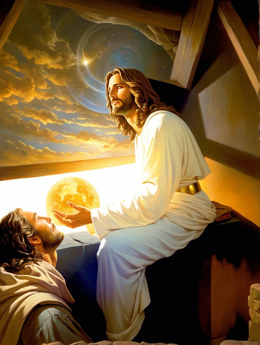 Celestial Scene with Jesus and Cosmic Elements