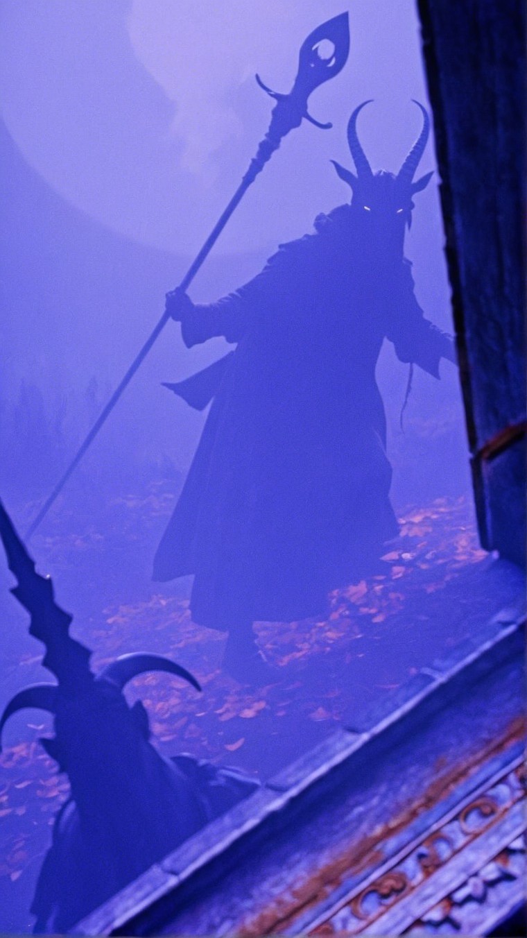 Misty Twilight Landscape with Ominous Shadowy Figure
