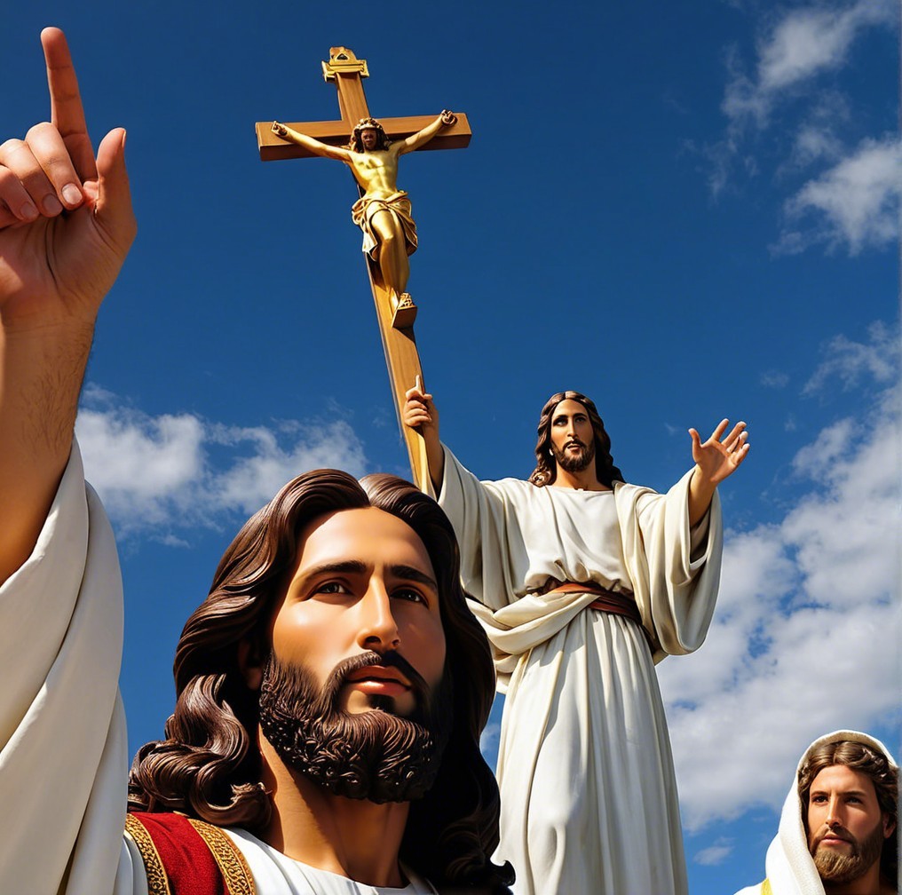 Three Detailed Statues of Jesus in Outdoor Setting