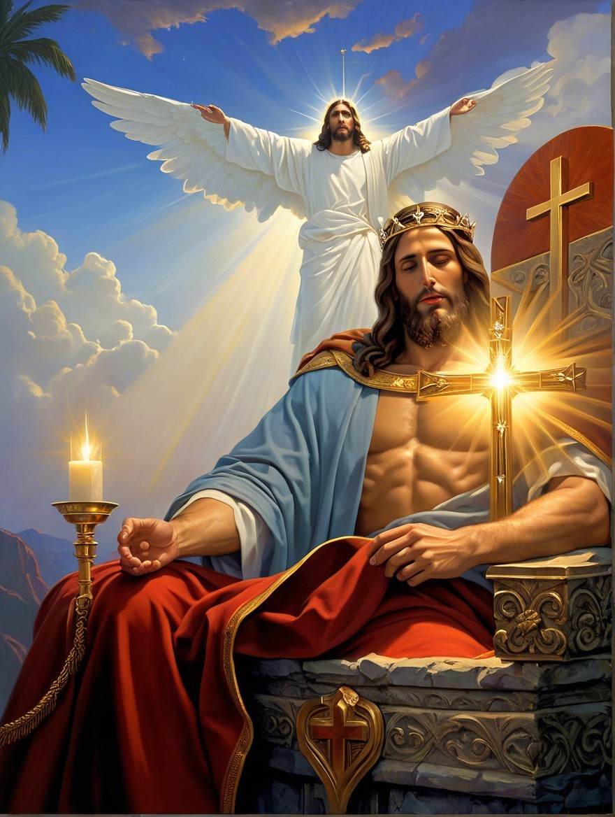 Majestic Scene of a Figure on a Throne with Cross