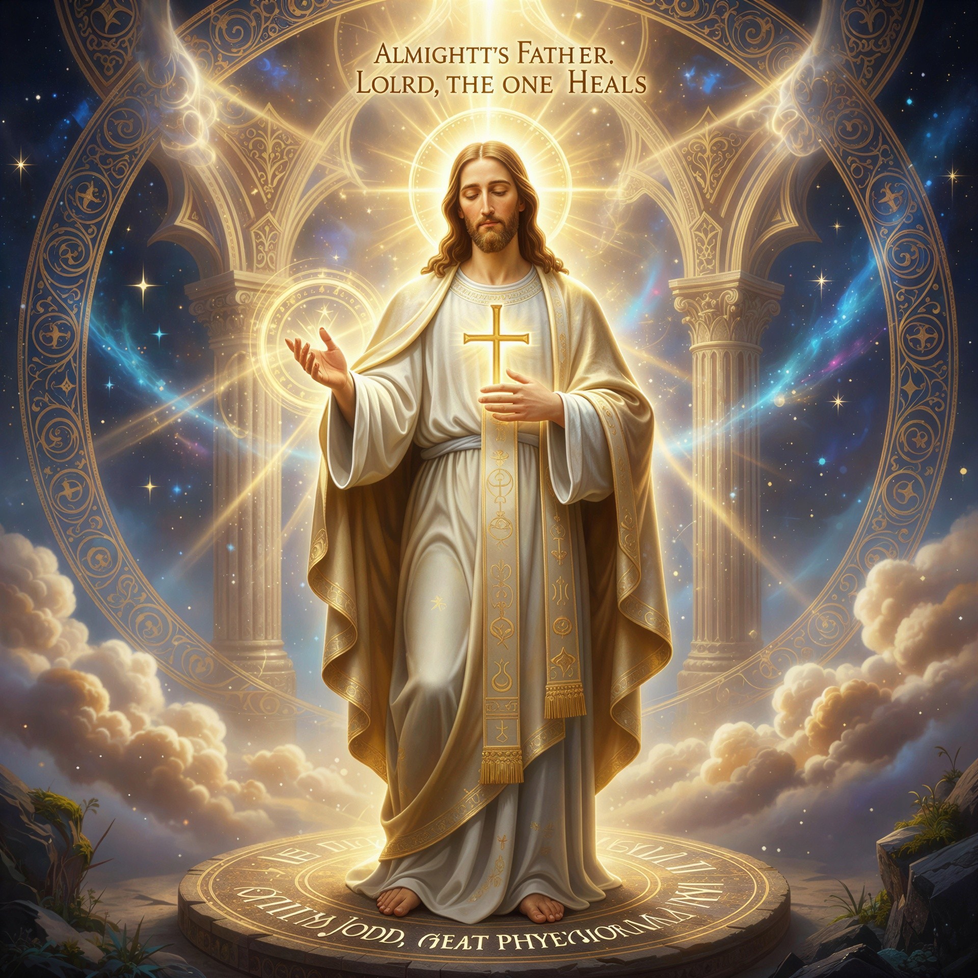 Digital Illustration of Jesus Christ in Celestial Setting