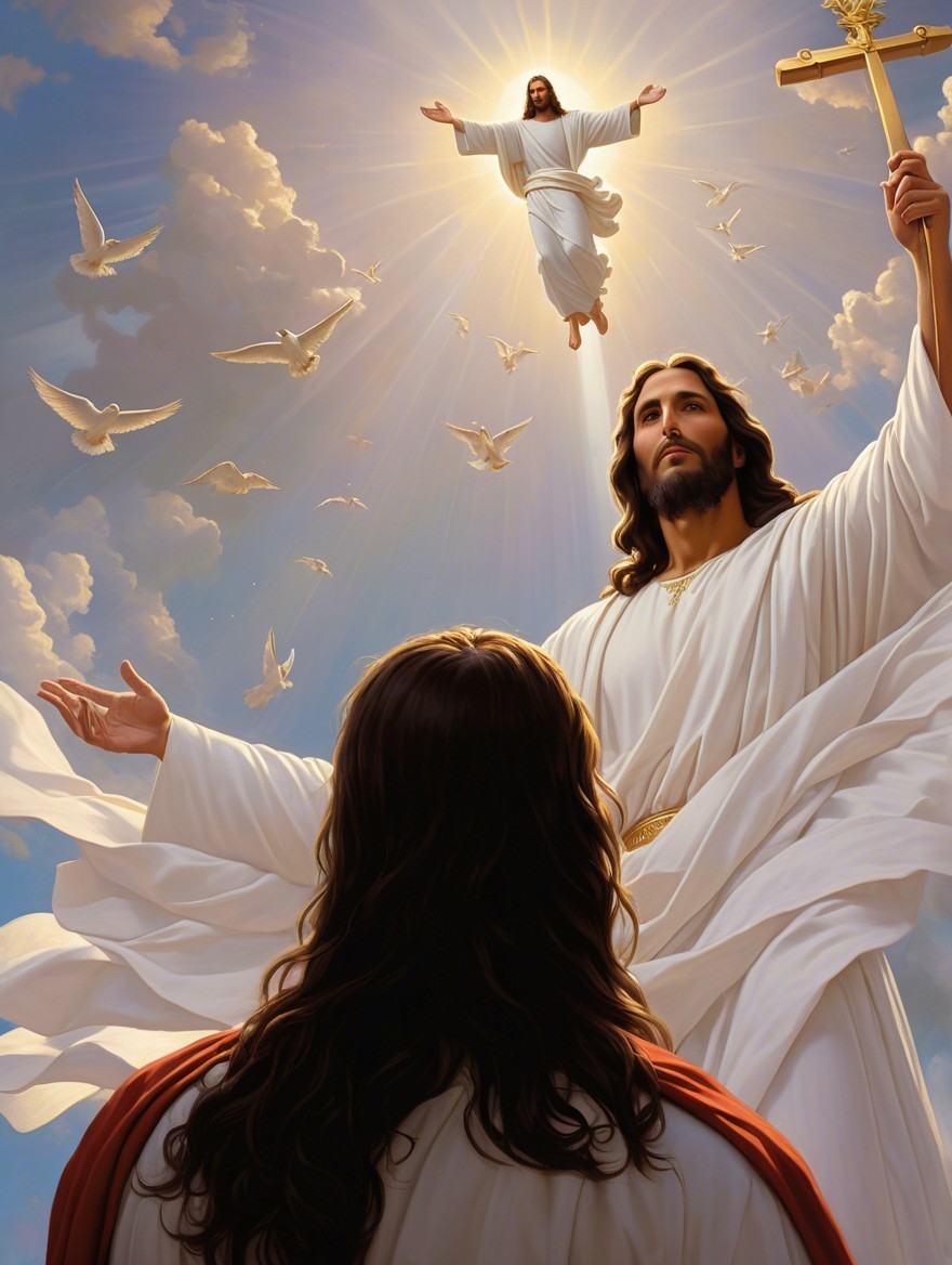 Heavenly Scene of Jesus Christ's Ascension with Doves