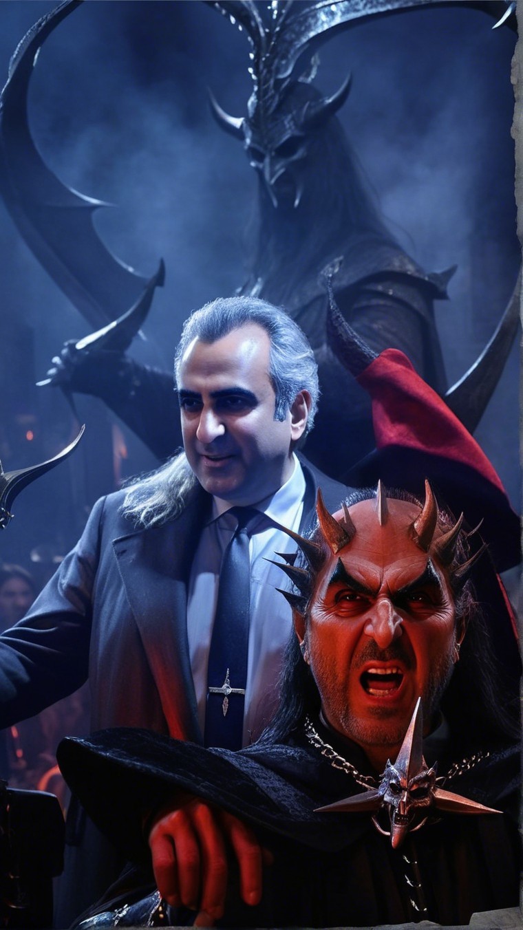 Dramatic Scene with Two Imposing Figures in Darkness