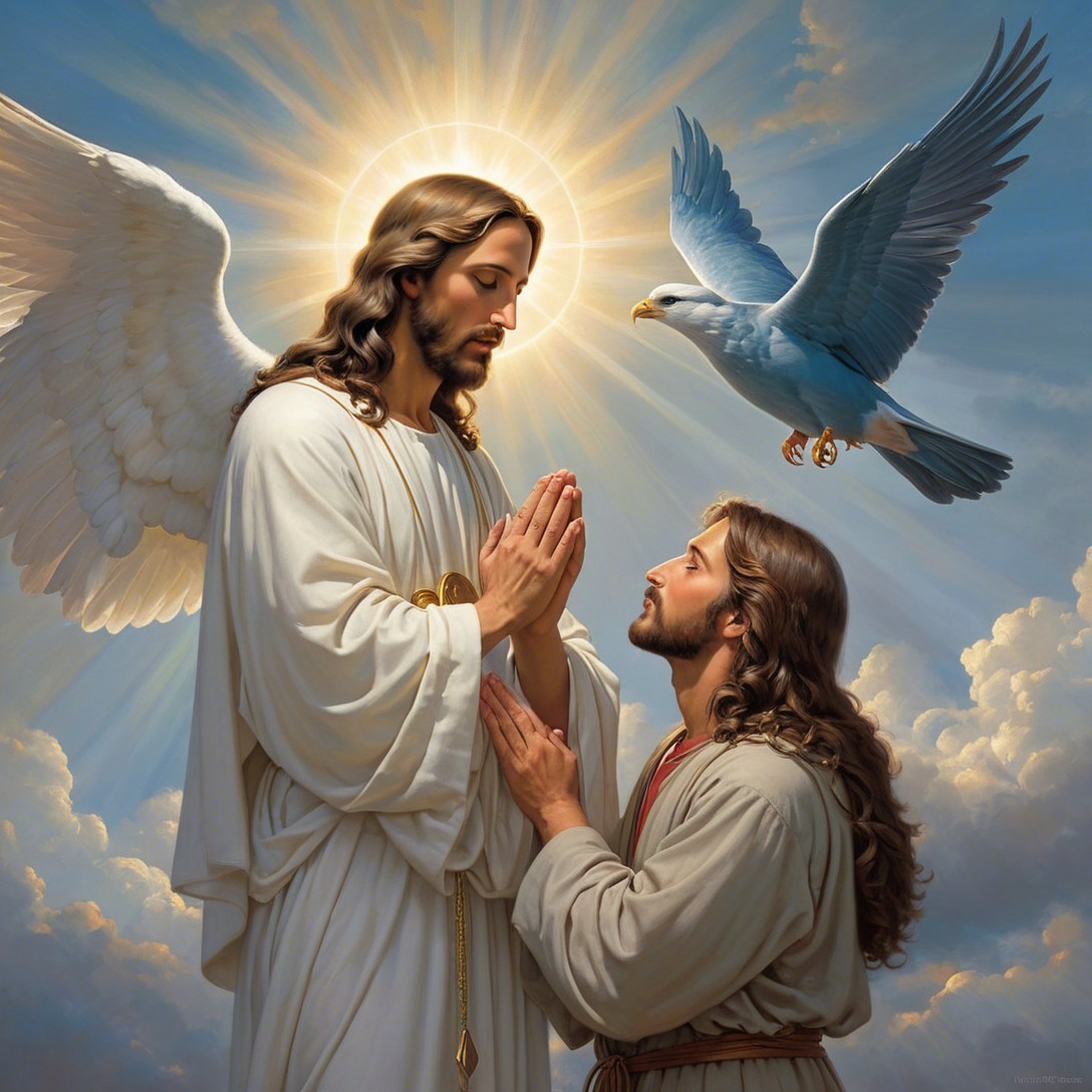 Angel with Brown Hair and Wings in Prayerful Scene