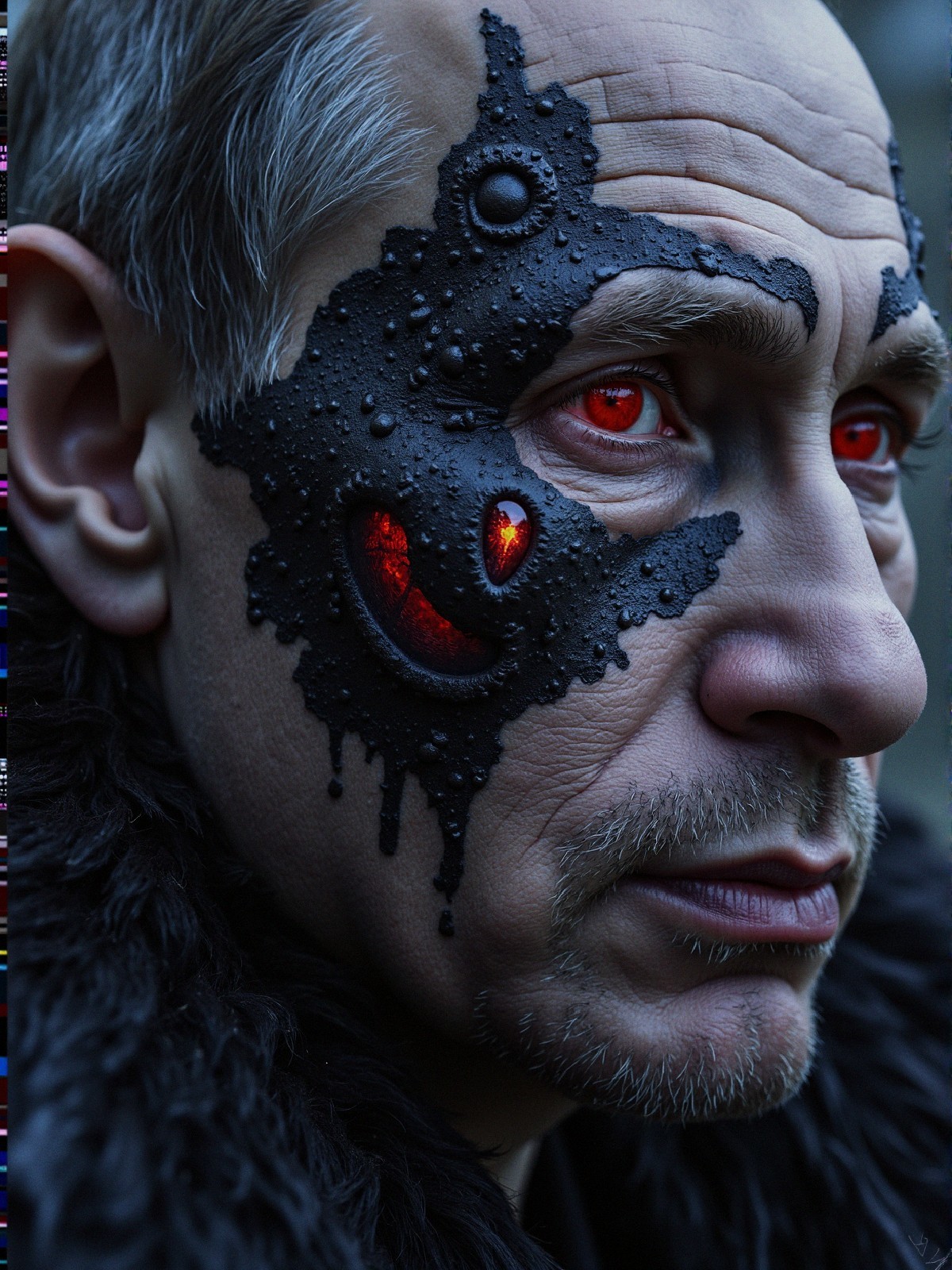 Close-up Portrait of a Man with Dark Face Paint