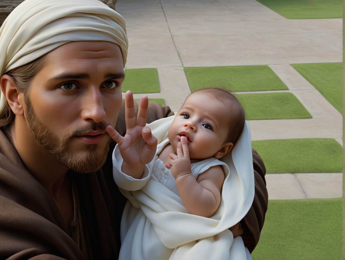 Serene Outdoor Scene with Young Man and Baby