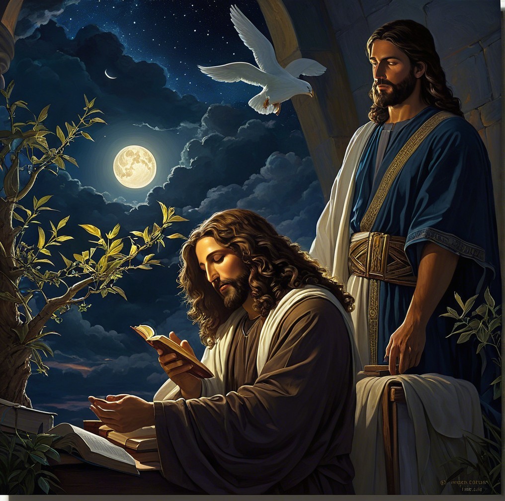 Moonlit Scene with Two Figures and a Dove