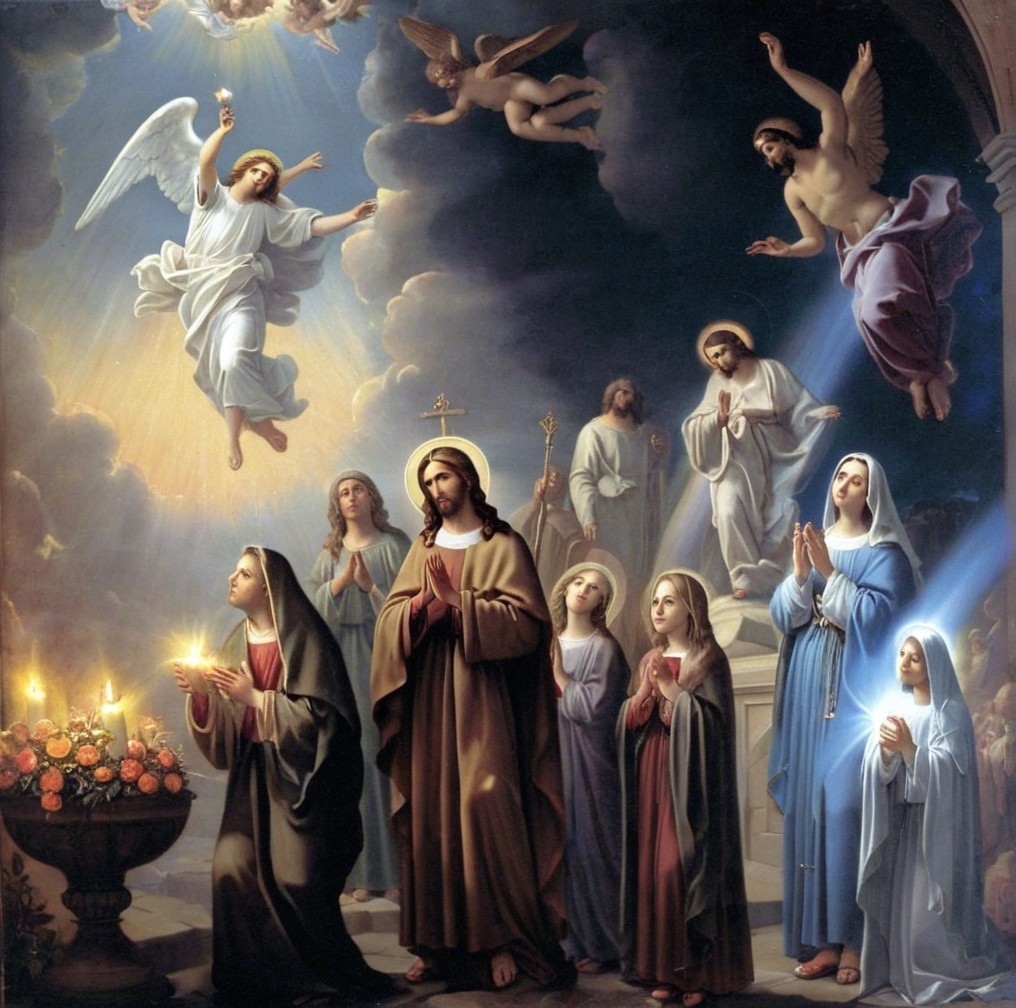Celestial Scene with Jesus Surrounded by Angels