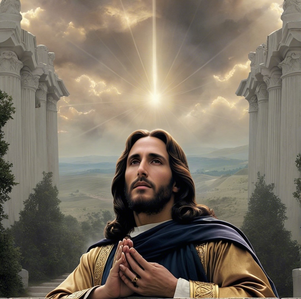 Contemplative Figure in Flowing Robes Against Dramatic Sky