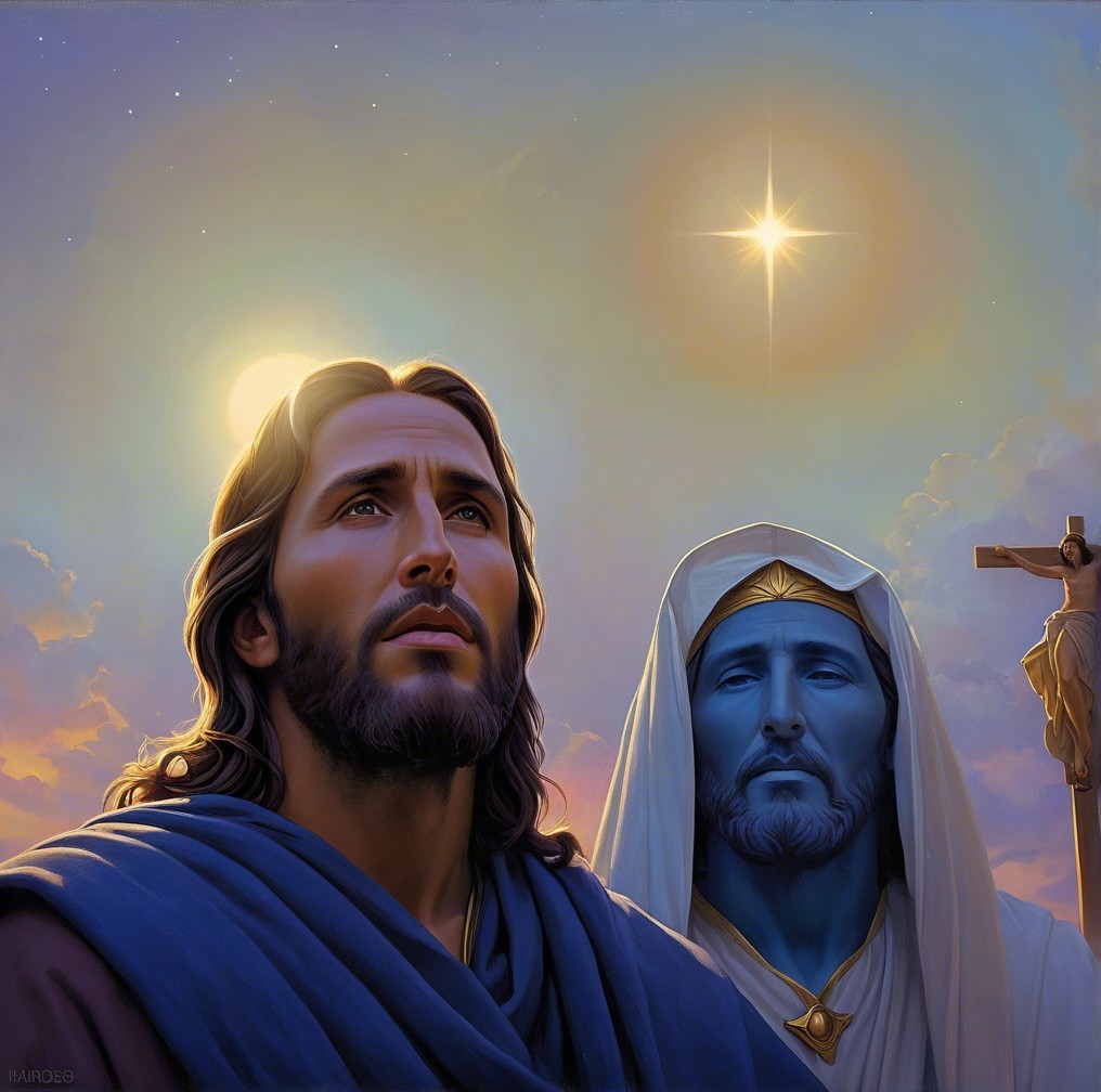 Serene Heavenly Landscape with Two Contemplative Figures