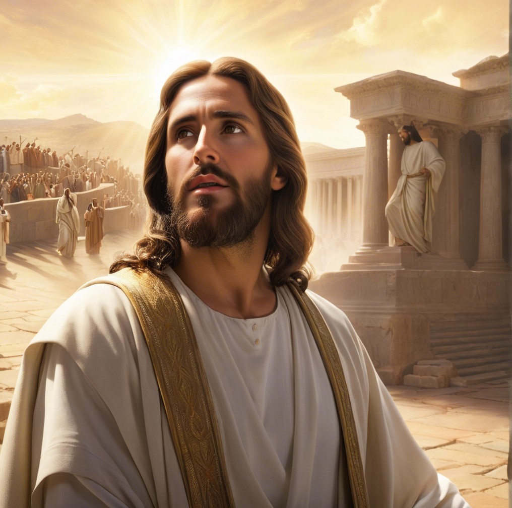 Jesus in Glowing Light Surrounded by Majestic Landscape