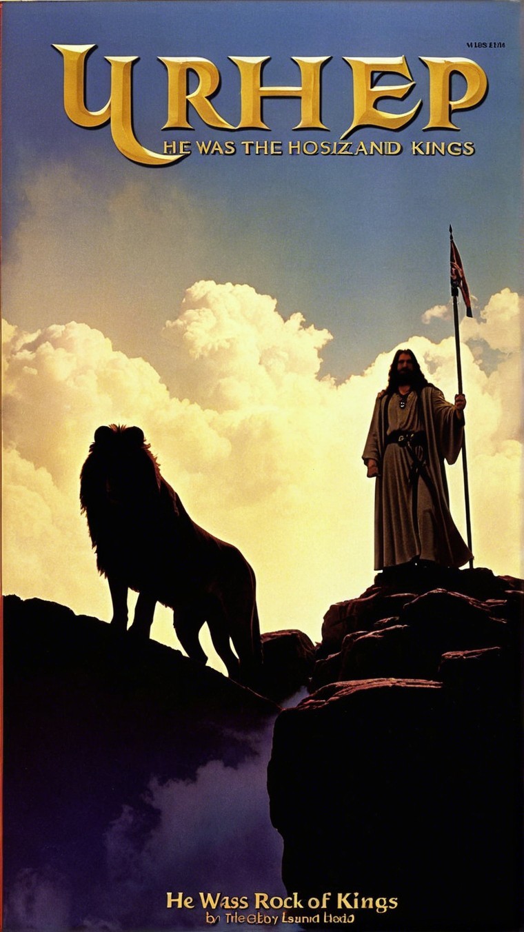 Lion and Figure in Dramatic Golden Sky Scene