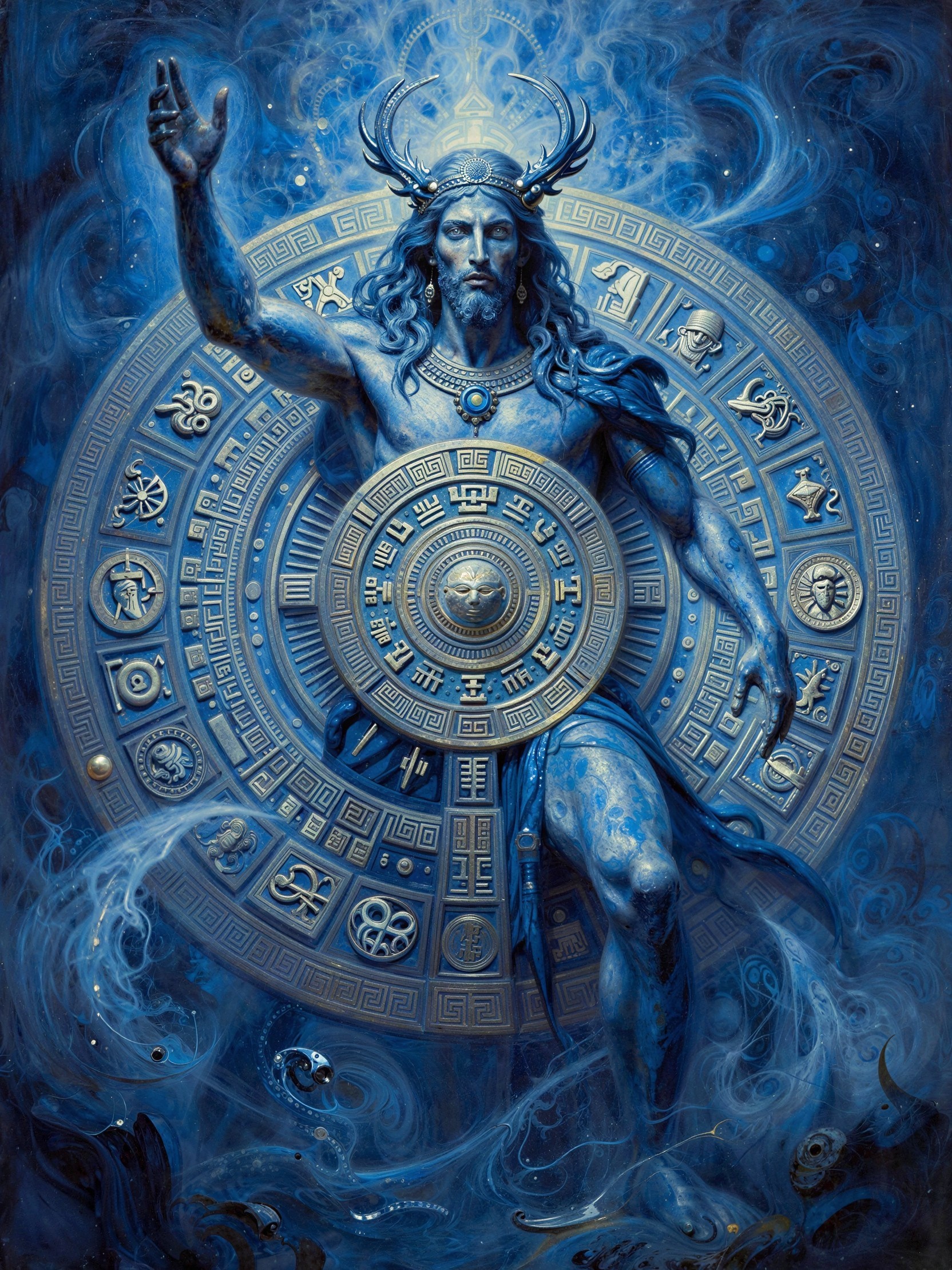 Blue-Skinned Deity in Cosmic Digital Painting