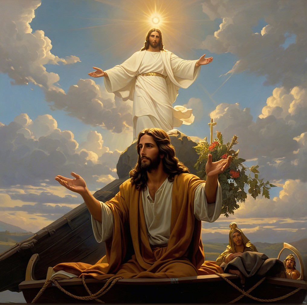 Jesus in a Boat Surrounded by Light and Hope