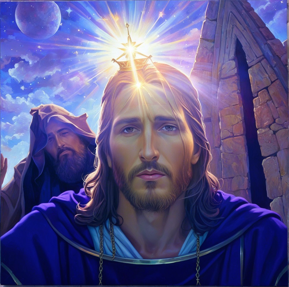 Ethereal Figure in Royal Attire Surrounded by Light