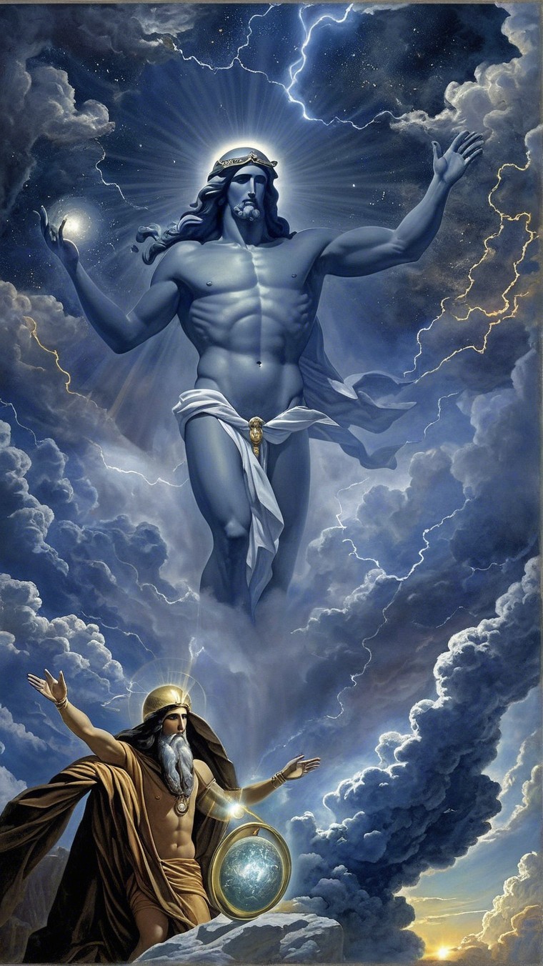 Dramatic Artwork of Divine Figures and Symbolism