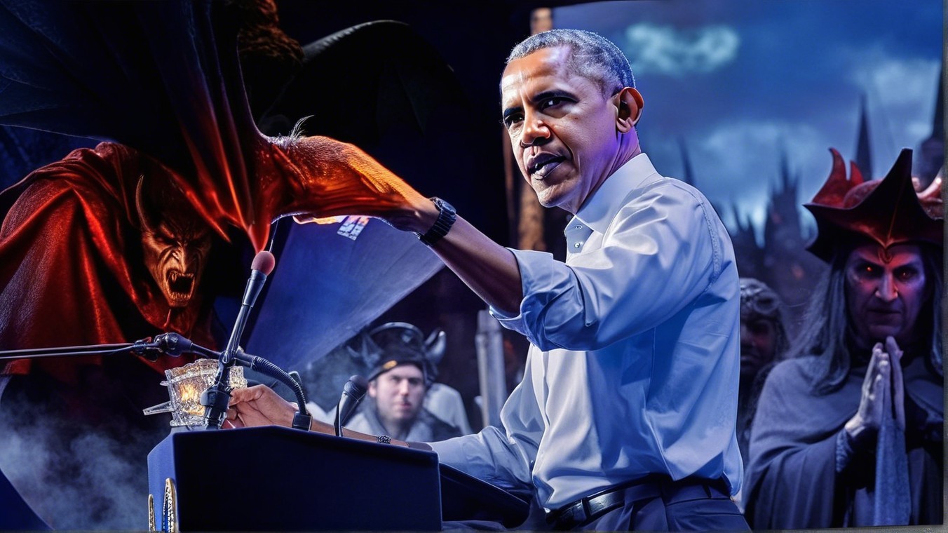 Dramatic Scene with Figure, Podium, and Mythical Creatures