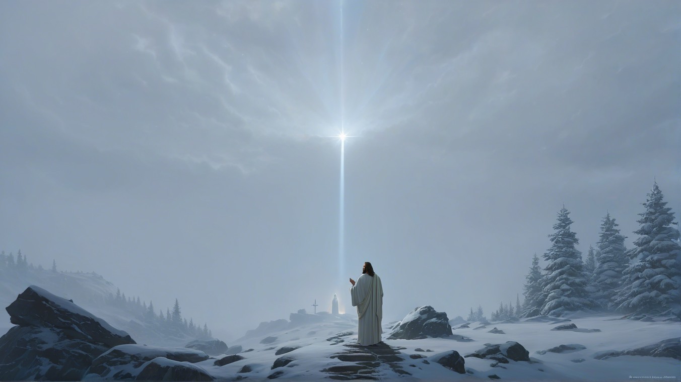 Winter Landscape with Light and Snow-Covered Trees