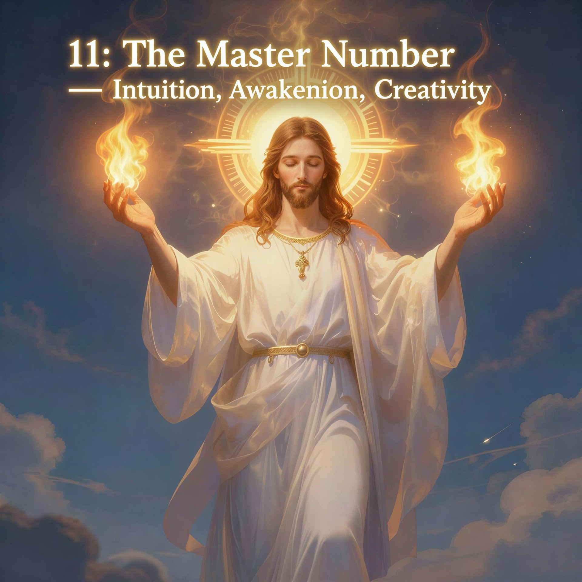 Jesus Depicted with Flames and Glowing Halo