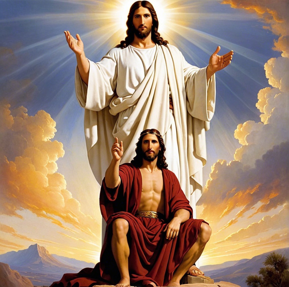 Religious Scene with Jesus Christ in Illuminated Landscape