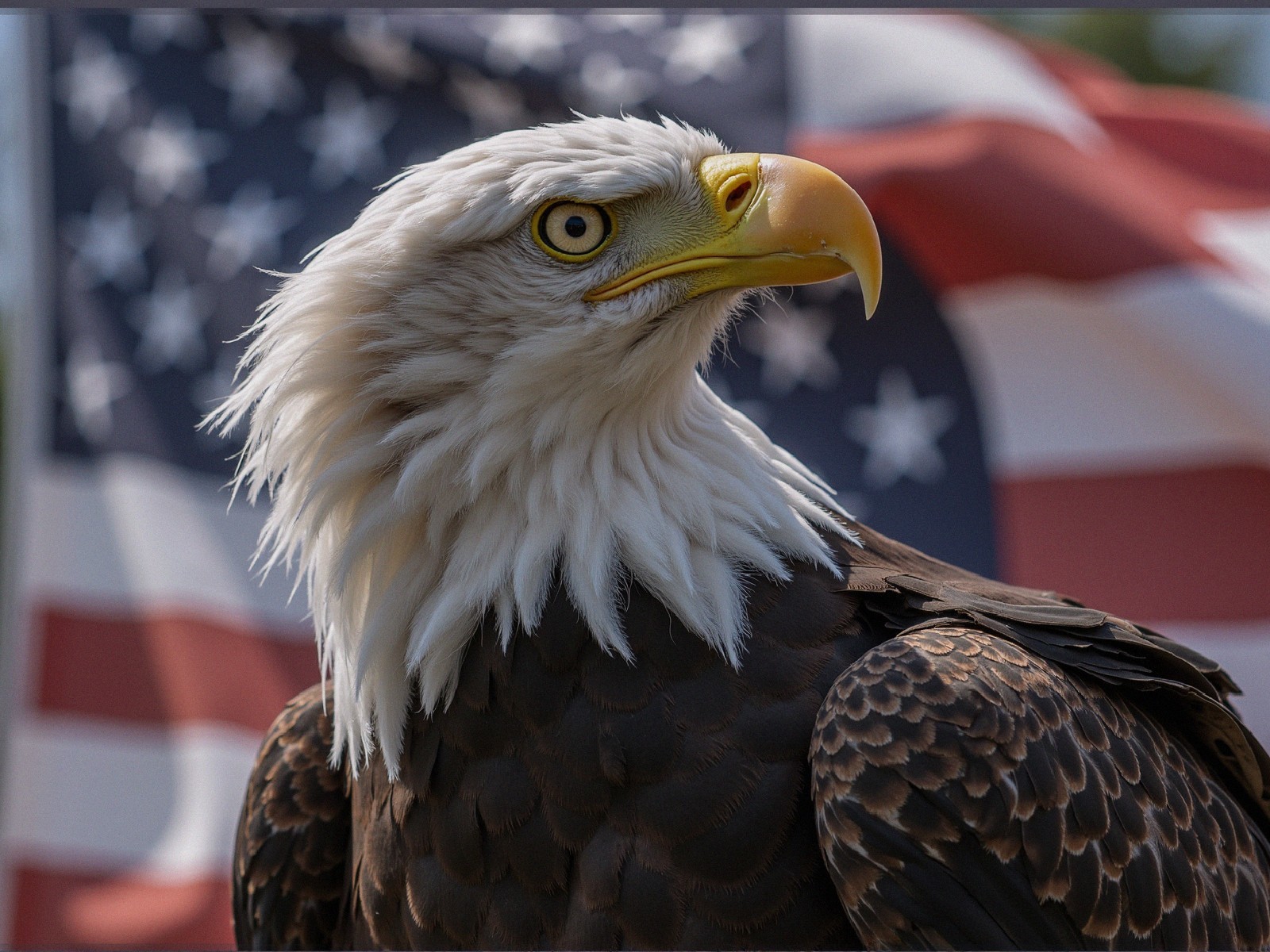 Bald Eagle with American Flag Background Symbolizing Freedom