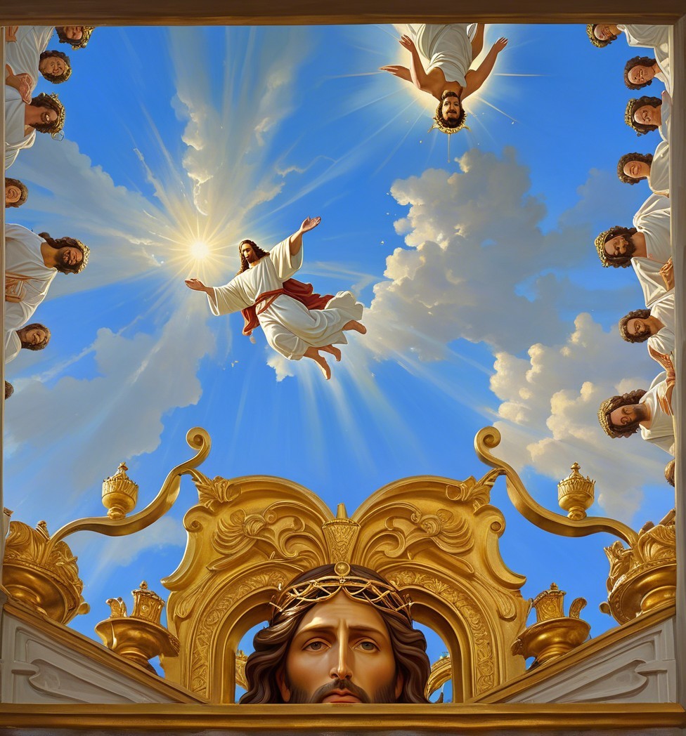 Celestial Scene of Jesus' Ascension with Heavenly Figures