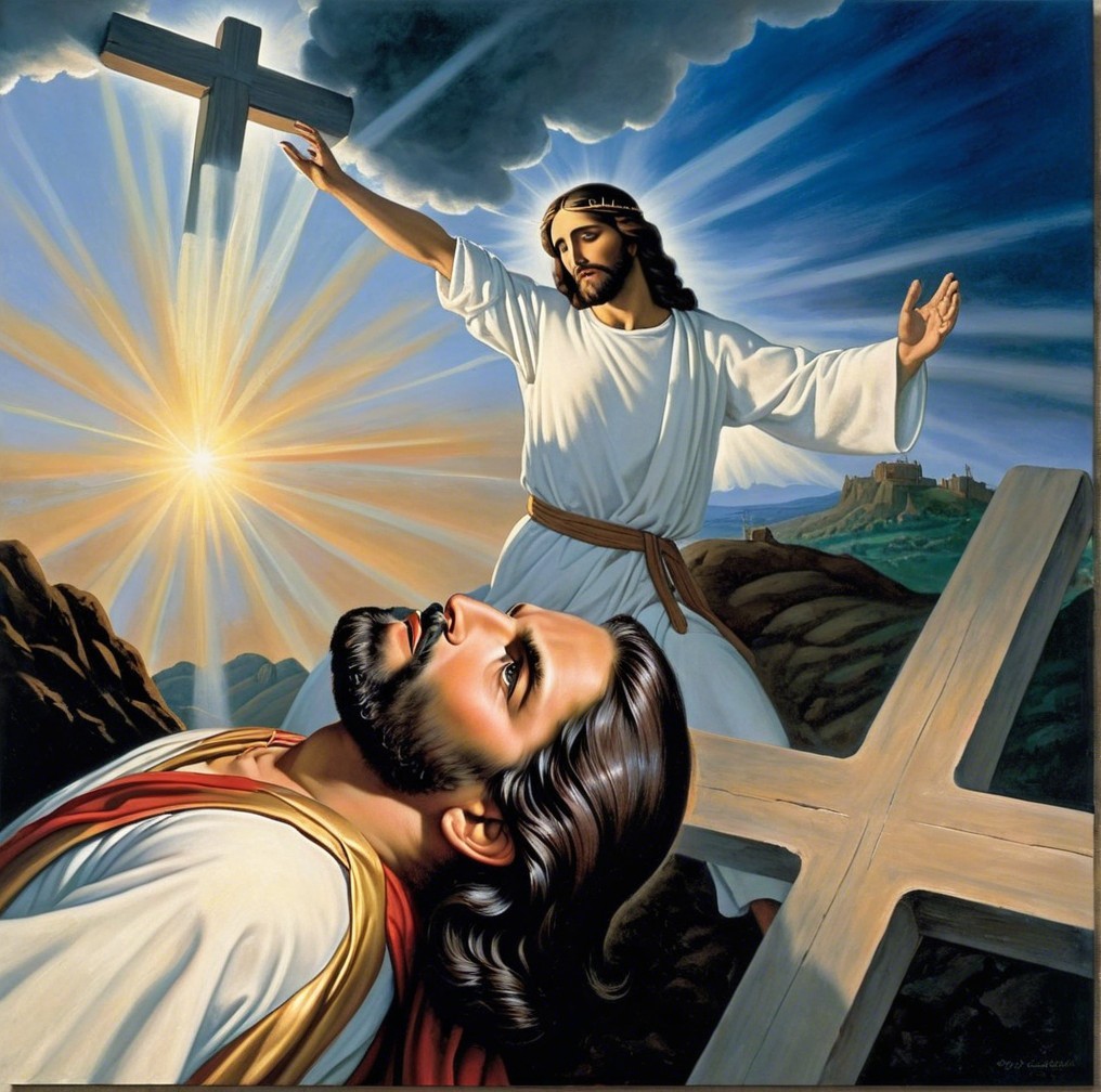 Dramatic Scene with Figures and Shining Cross