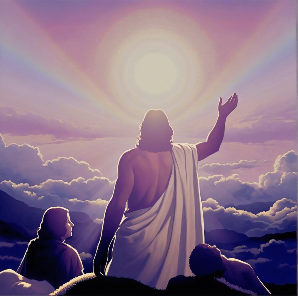 Serene Scene with Radiant Light and Figures in Awe