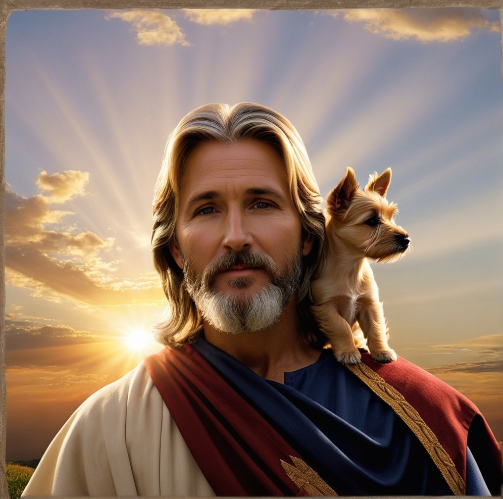 Serene Figure with Dog at Sunset in Peaceful Scene