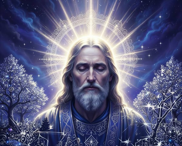 Ethereal Portrait of Jesus Christ in Starry Night