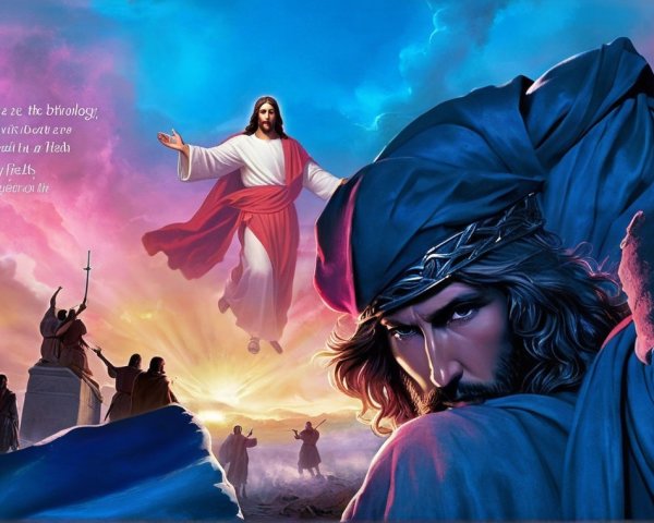 Dramatic portrayal of Jesus Christ in heavenly light