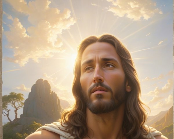 Serene Figure Against Radiant Clouds and Sunlight