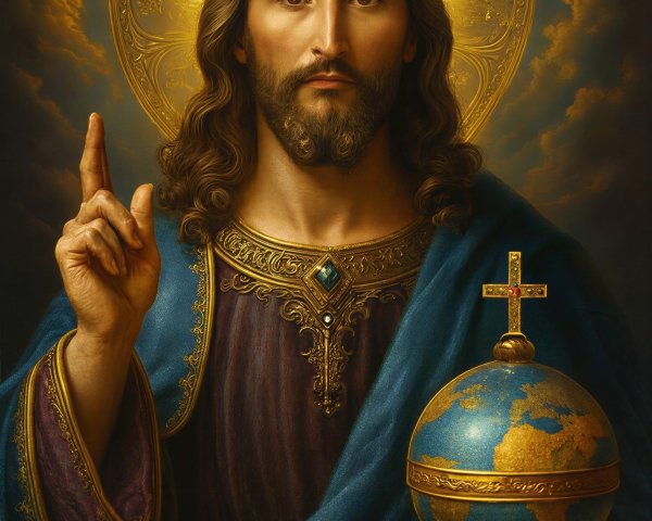 Oil Painting of Jesus Christ with Golden Orb and Halo