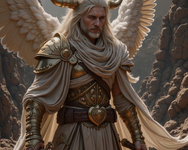 Majestic warrior with wings in golden armor