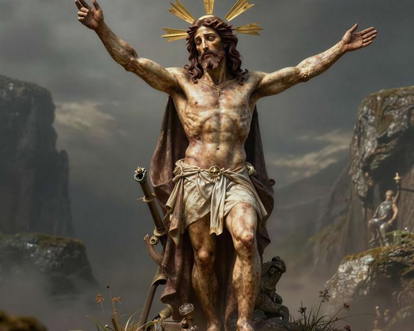 Tall Jesus Christ Statue on Rock with Outstretched Arms