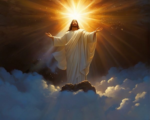 Radiant Figure in Clouds Symbolizing Divinity and Hope