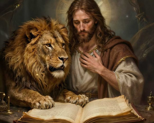 Dramatic Digital Painting of Jesus and a Lion